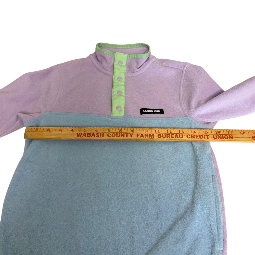 Lands End Kids M 8 Colorblock Fleece Pullover Snap Mock Neck Purple Blue Green - Picture 3 of 8
